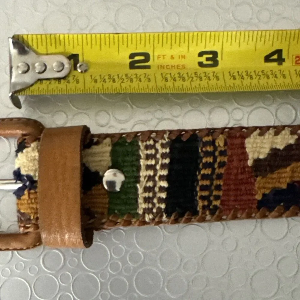 Vintage Handmade Guatemala Woven Belt 36 Cotton Leather Aztec Folk Art